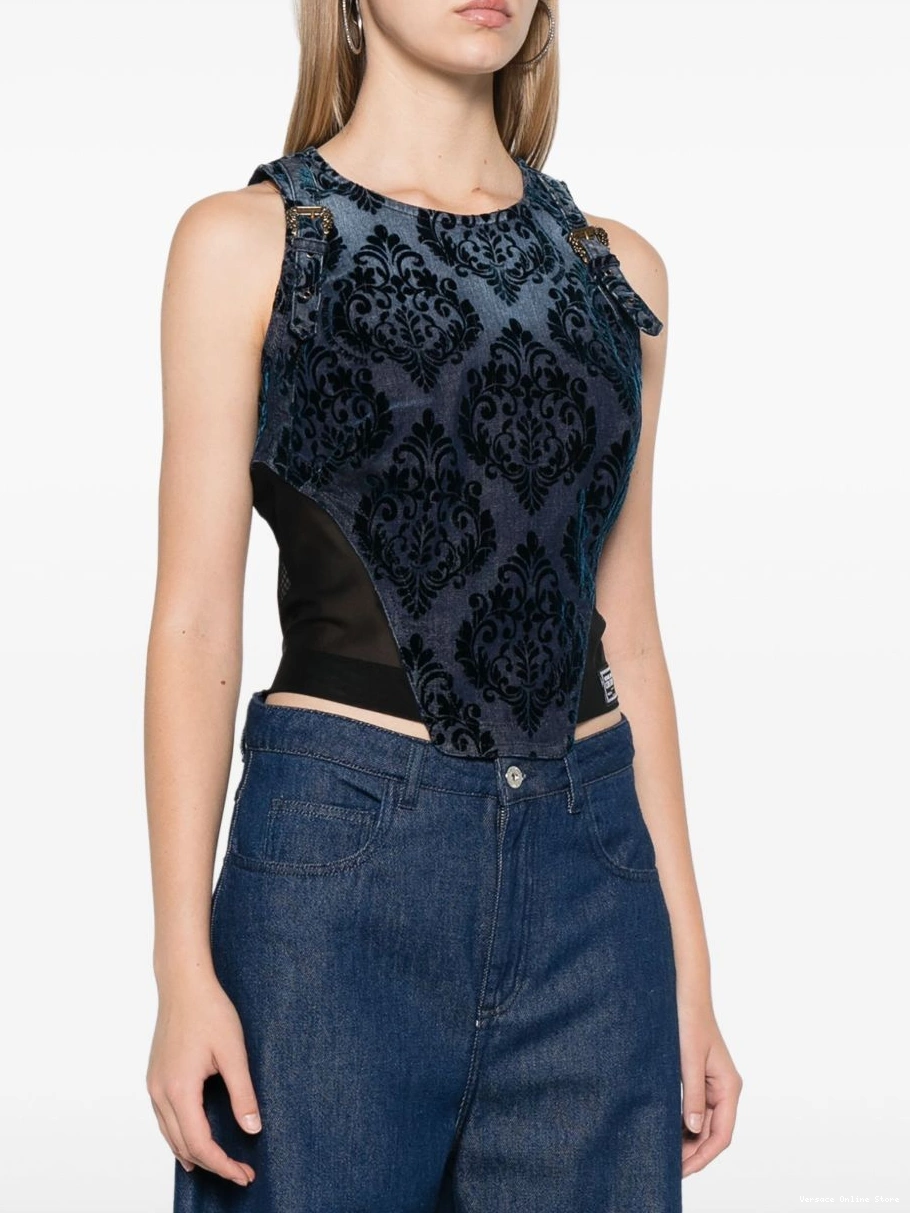 Cheap Women top flocked-detail Couture Jeans denim Versace 0811